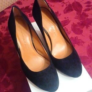 BR black suede wedge heels